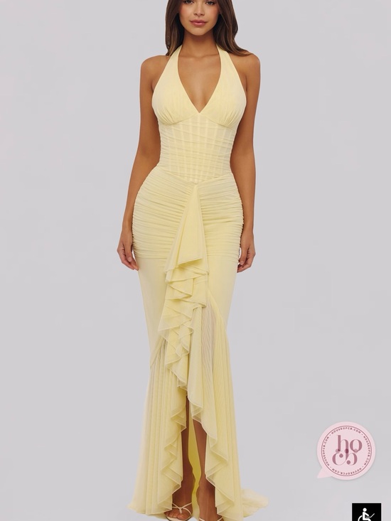 House of CB Dresses & Skirts - House of CB Butter Yellow Halter Ruffle Maxi Dress